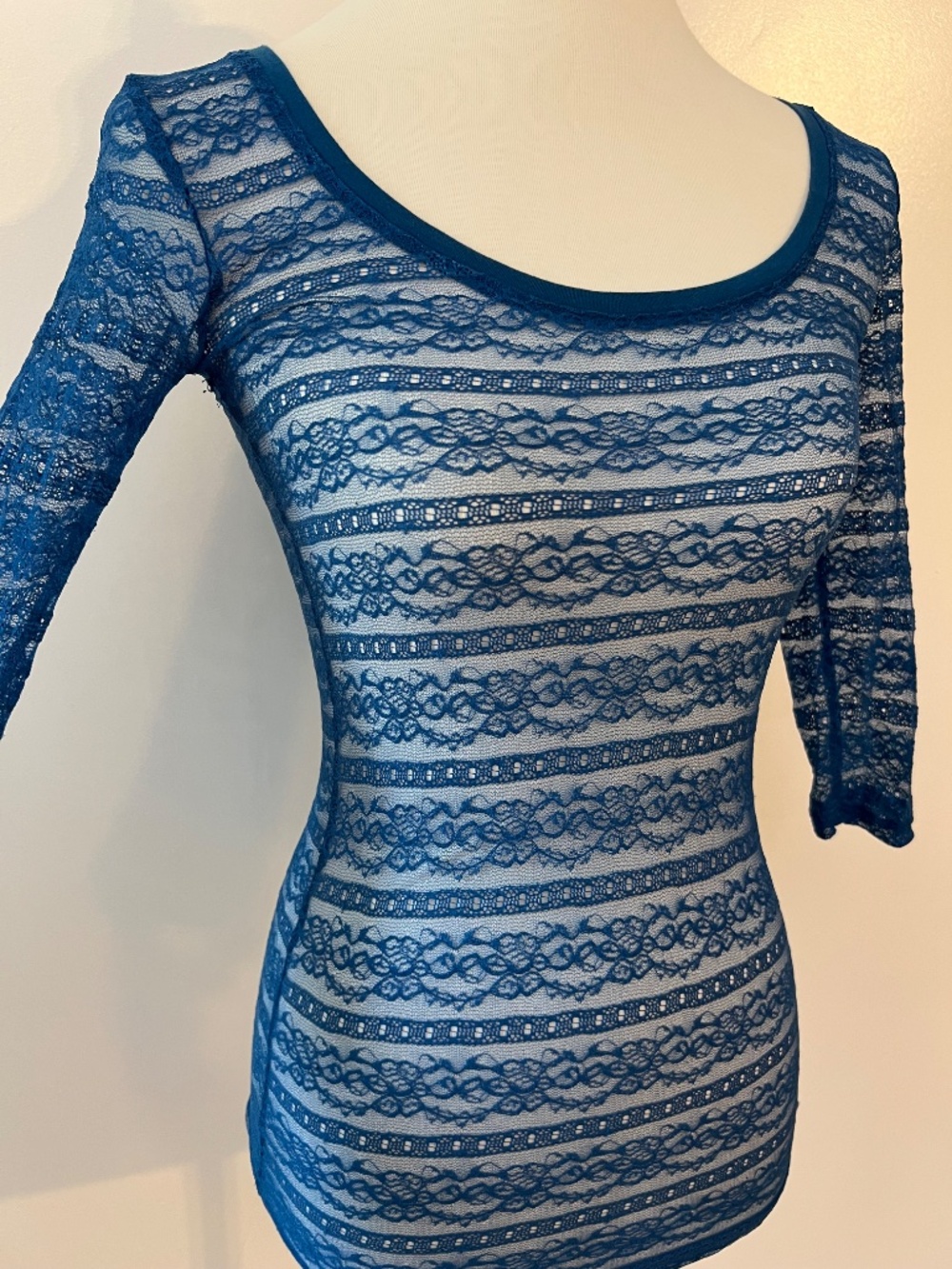 Romantic Goth Sheer Lace Feminine Teal Blue Top Whimsigoth Y2K 90s Sz S